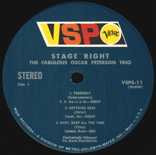 The Oscar Peterson Trio : Stage Right (LP, Comp, RM, MGM)