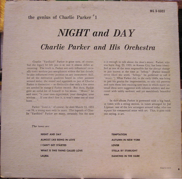 Charlie Parker And His Orchestra : Night And Day (LP, Comp, Mono, RE, Tru)