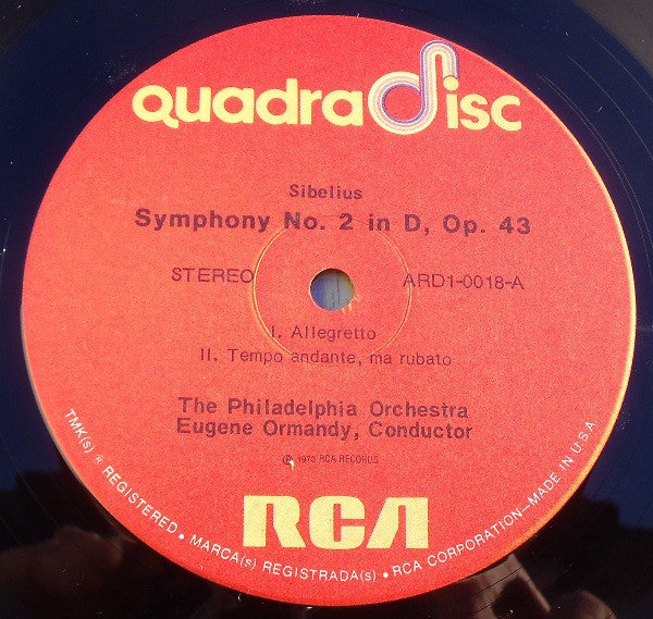 Jean Sibelius - Eugene Ormandy, The Philadelphia Orchestra : Symphony No. 2 (LP, Quad)