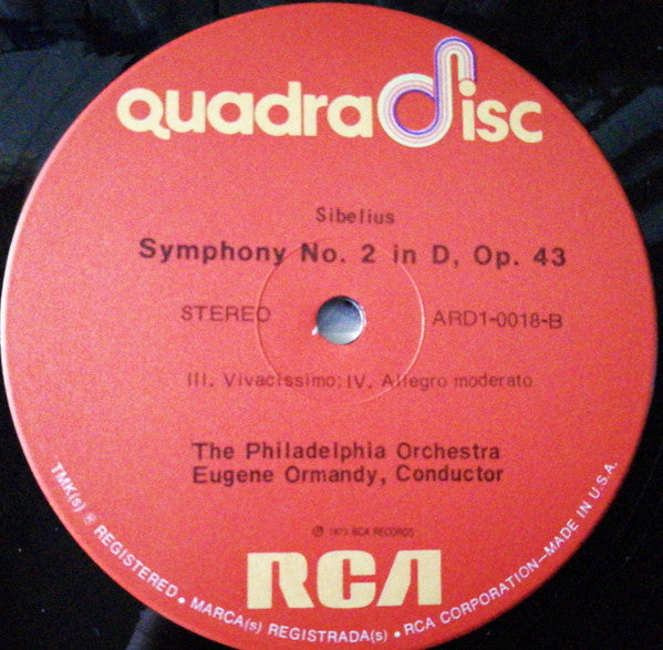 Jean Sibelius - Eugene Ormandy, The Philadelphia Orchestra : Symphony No. 2 (LP, Quad)