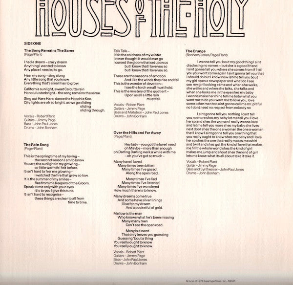 Led Zeppelin : Houses Of The Holy (LP, Album, RE, Gat)