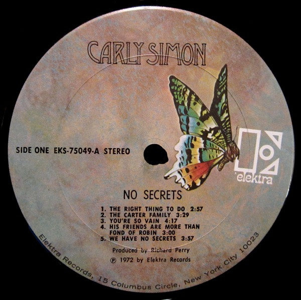 Carly Simon : No Secrets (LP, Album, RE, Pit)