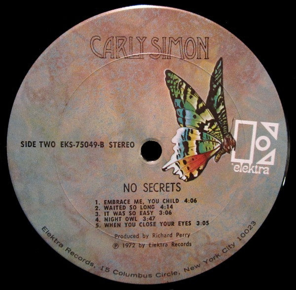 Carly Simon : No Secrets (LP, Album, RE, Pit)