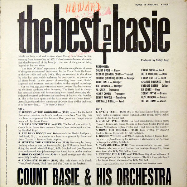 Count Basie Orchestra : The Best Of Basie (LP, Album, Mono)