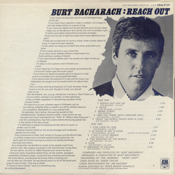 Burt Bacharach : Reach Out (LP, Album, Mon)