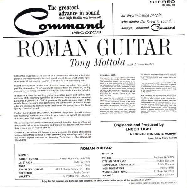 Tony Mottola And His Orchestra : Roman Guitar (LP, Album, Gat)