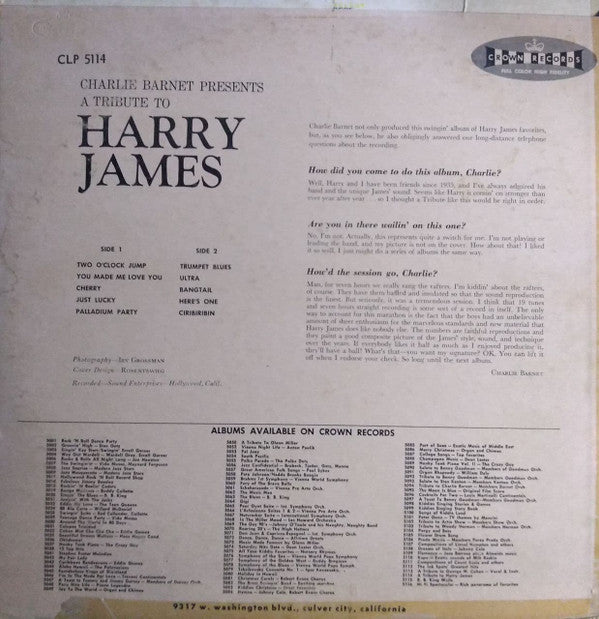 Charlie Barnet : A Tribute To Harry James (LP, Album, Mono)