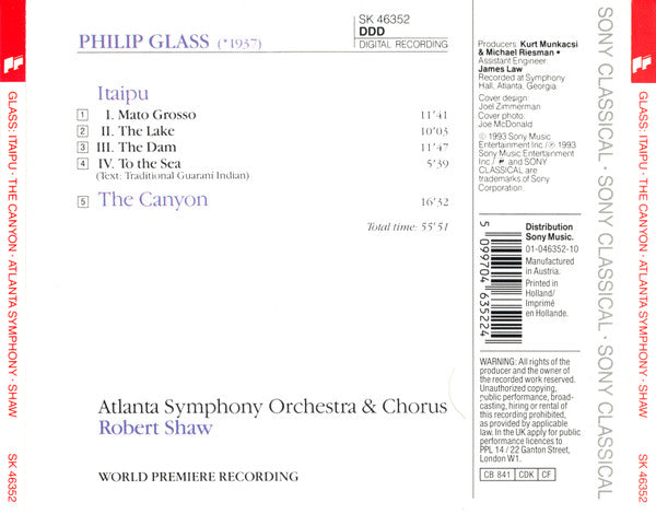 Philip Glass - Atlanta Symphony Orchestra And Atlanta Symphony Chorus, Robert Shaw : Itaipu / The Canyon (CD, Album)