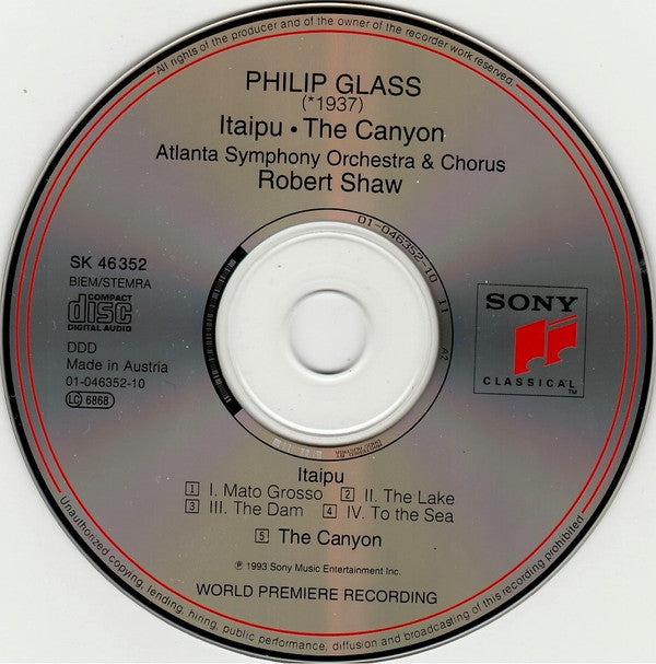 Philip Glass - Atlanta Symphony Orchestra And Atlanta Symphony Chorus, Robert Shaw : Itaipu / The Canyon (CD, Album)