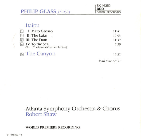 Philip Glass - Atlanta Symphony Orchestra And Atlanta Symphony Chorus, Robert Shaw : Itaipu / The Canyon (CD, Album)