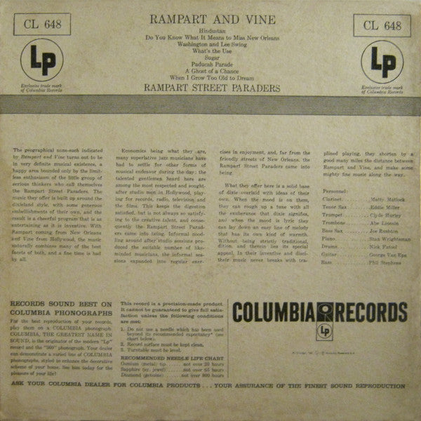 The Rampart Street Paraders : Rampart And Vine (LP, Album)