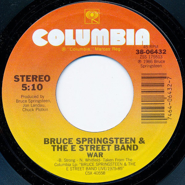 Bruce Springsteen & The E-Street Band : War (7", Single, Styrene, Pit)