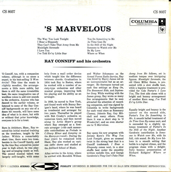 Ray Conniff & His Orchestra : 'S Marvelous (LP, Album)