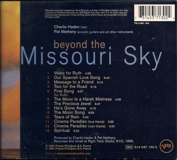 Charlie Haden & Pat Metheny : Beyond The Missouri Sky (CD, Album, RP, Tri)