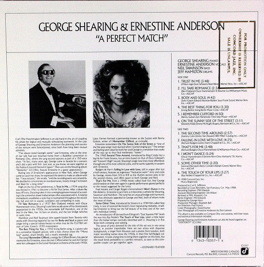 George Shearing & Ernestine Anderson : A Perfect Match (LP, Album)