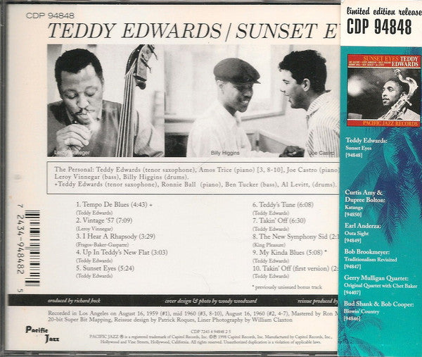 Teddy Edwards : Sunset Eyes (CD, Album, Ltd, RE)