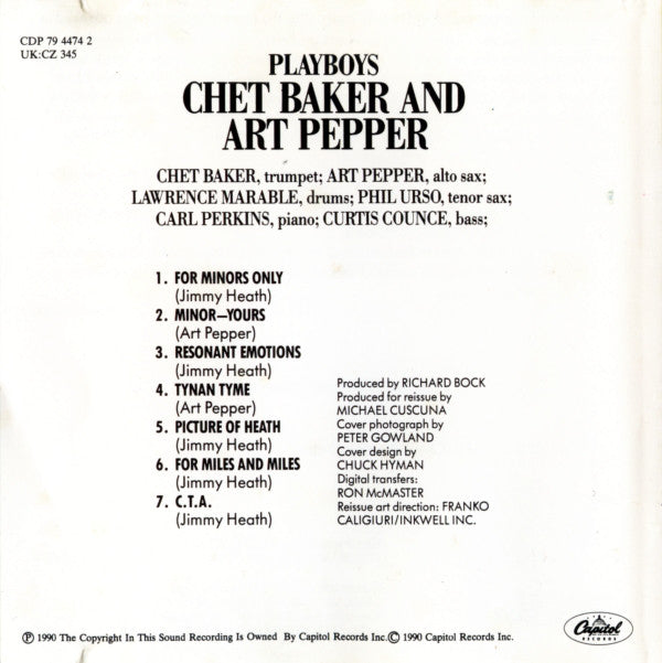 Chet Baker & Art Pepper : Playboys (CD, Album, RE)