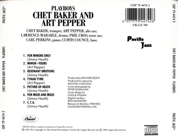 Chet Baker & Art Pepper : Playboys (CD, Album, RE)