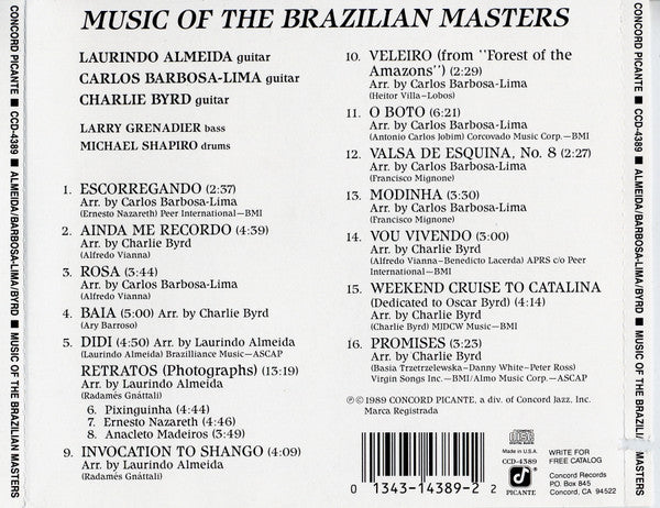 Laurindo Almeida, Carlos Barbosa-Lima, Charlie Byrd : Music Of The Brazilian Masters (CD, Album)