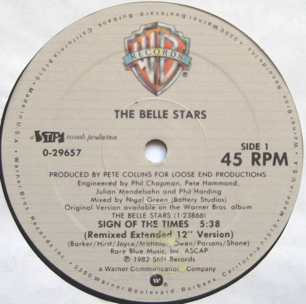 The Belle Stars : Sign Of The Times (12", Maxi, All)