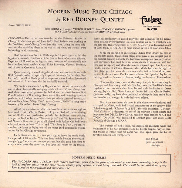 Red Rodney Quintet : Modern Music From Chicago (LP, Album, Mono, RE)