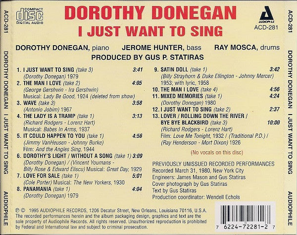 Dorothy Donegan : I Just Want To Sing (CD, Album)