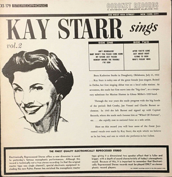 Kay Starr : Kay Starr Sings Volume 2 (LP, Album)