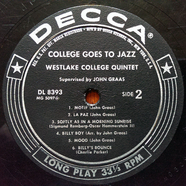 Westlake College Quintet : College Goes To Jazz (LP, Album, Mono, Styrene)