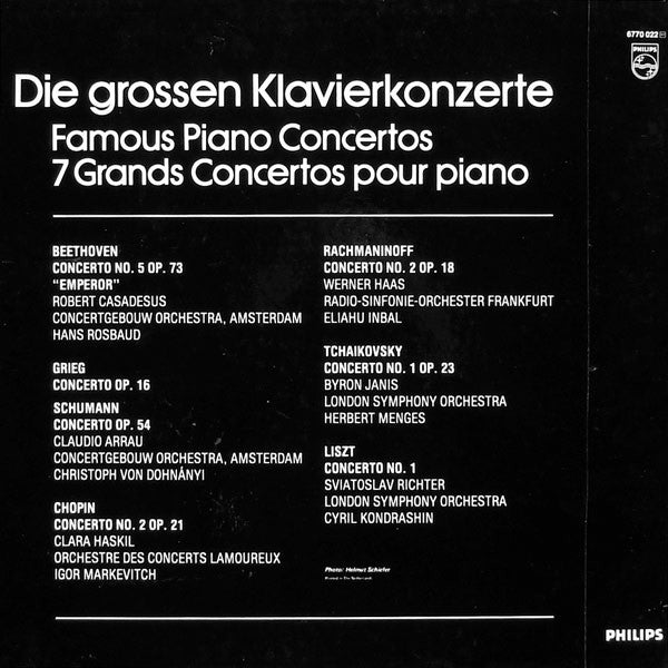 Ludwig van Beethoven - Robert Schumann - Frédéric Chopin - Franz Liszt - Edvard Grieg - Pyotr Ilyich Tchaikovsky - Sergei Vasilyevich Rachmaninoff : Die Grossen Klavierkonzerte (4xLP, Comp + Box)