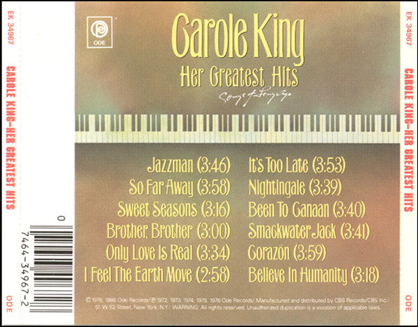 Carole King : Her Greatest Hits - Songs Of Long Ago (CD, Comp)