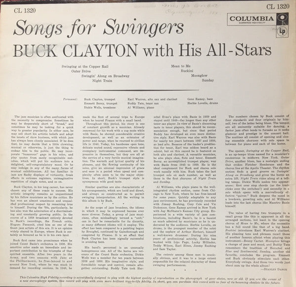 Buck Clayton With His All-Stars : Songs For Swingers (LP, Album, Mono, Promo)