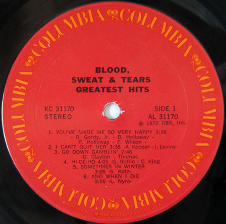 Blood, Sweat And Tears : Blood, Sweat & Tears Greatest Hits (LP, Comp, Pit)