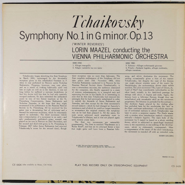 Pyotr Ilyich Tchaikovsky, Lorin Maazel, Wiener Philharmoniker : Symphony No. 1 (LP, Album)