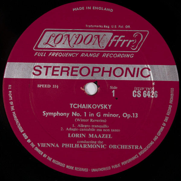 Pyotr Ilyich Tchaikovsky, Lorin Maazel, Wiener Philharmoniker : Symphony No. 1 (LP, Album)