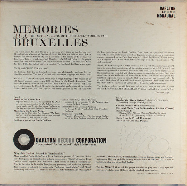 Various : Memories Aux Bruxelles (LP, Mono)