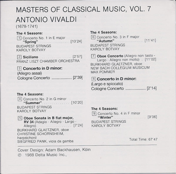 Antonio Vivaldi : Masters Of Classical Music, Vol.7: Vivaldi (CD, Comp, RE)