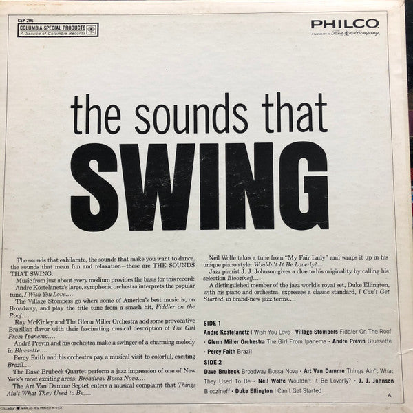 André Kostelanetz, Dave Brubeck, The Village Stompers, Art Van Damme, The Glenn Miller Orchestra, Neil Wolfe, André Previn, J.J. Johnson, Percy Faith, Duke Ellington : the sounds that SWING (LP, Comp)