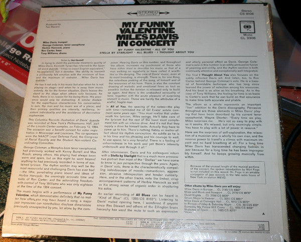 Miles Davis : My Funny Valentine - Miles Davis In Concert (LP, Album)