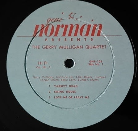 Gerry Mulligan Quartet : Gene Norman Presents The Gerry Mulligan Quartet (10", Album)