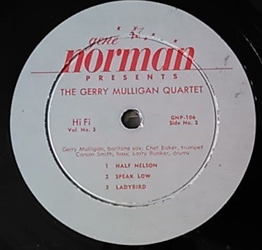 Gerry Mulligan Quartet : Gene Norman Presents The Gerry Mulligan Quartet (10", Album)