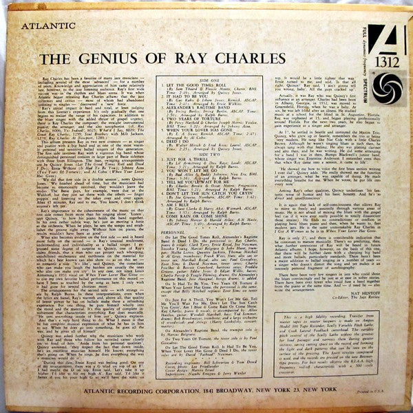 Ray Charles : The Genius Of Ray Charles (LP, Album, Mono, RE, Bla)