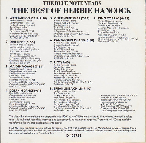 Herbie Hancock : The Best Of Herbie Hancock (CD, Comp, Club, RE)