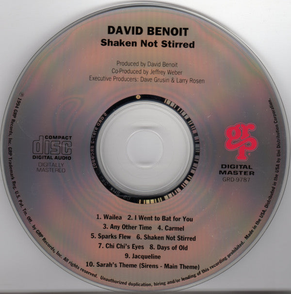 David Benoit : Shaken Not Stirred (CD, Album, Club)