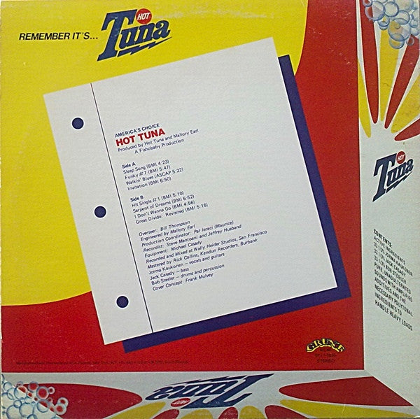 Hot Tuna : America's Choice (LP, Album, Ind)