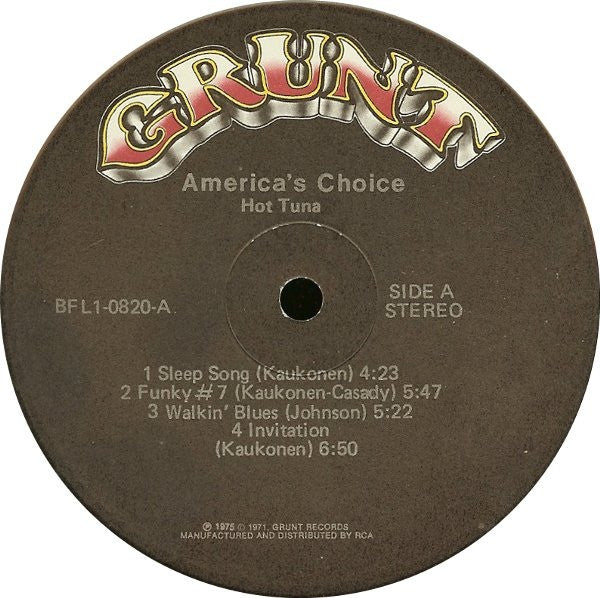 Hot Tuna : America's Choice (LP, Album, Ind)