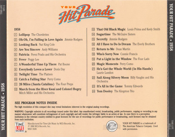 Various : Your Hit Parade 1958 (CD, Comp, RM)