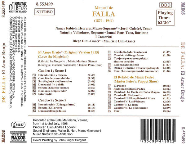 Manuel De Falla, I Cameristi : El Amor Brujo - El Retablo De Maese Pedro (CD, Album)