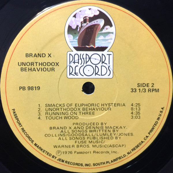 Brand X (3) : Unorthodox Behaviour (LP, Album, RE, RP, HUB)