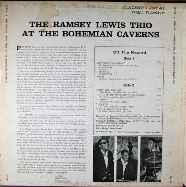 The Ramsey Lewis Trio : At The Bohemian Caverns (LP, Album, RE, Ind)