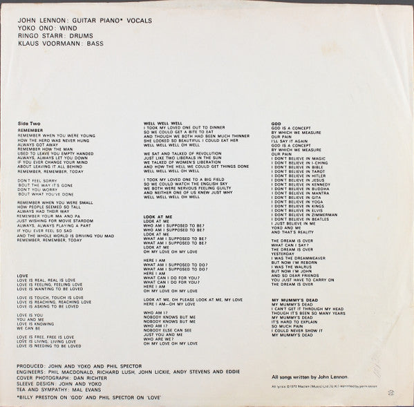 John Lennon / The Plastic Ono Band : John Lennon / Plastic Ono Band (LP, Album, Win)